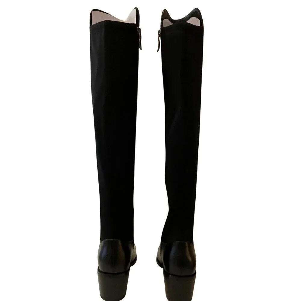 Aqua Diva Waterproof Over the Knee Boots Leather Black Block Heel Sz 8 NEW